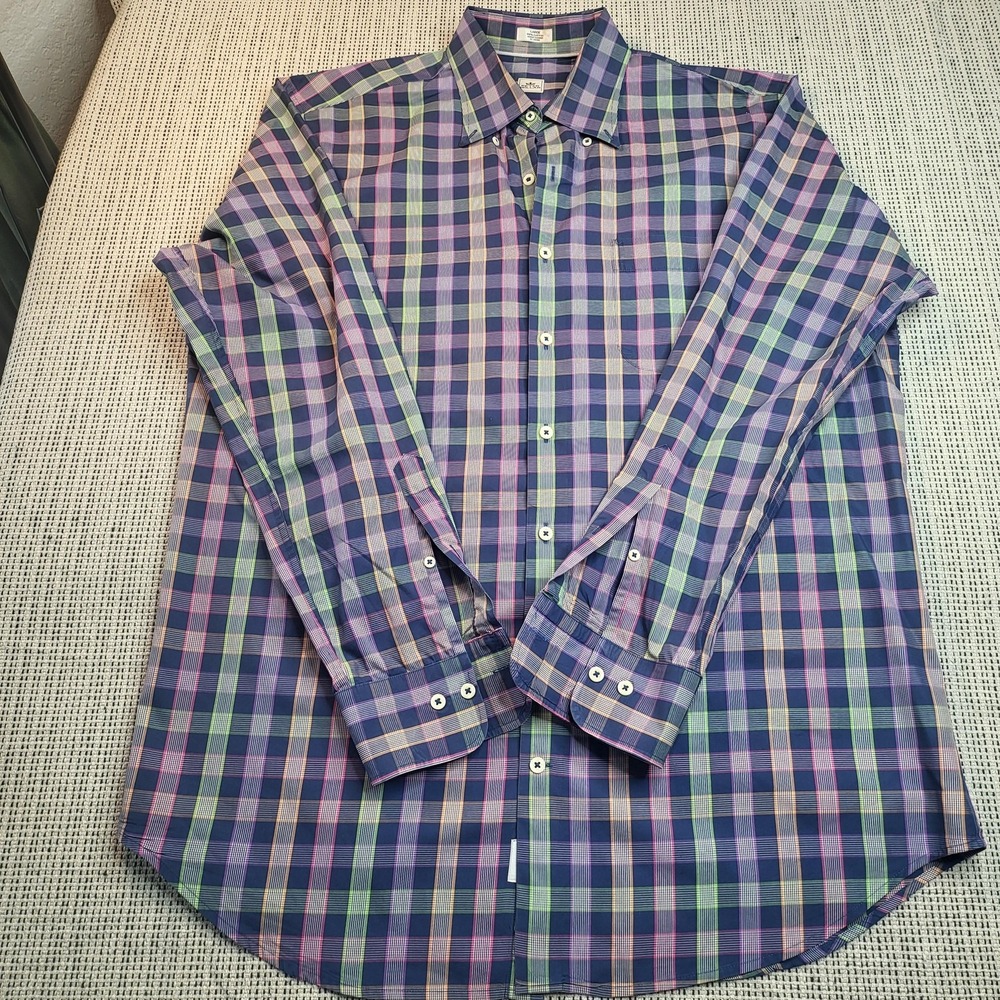 Peter Millar Shirt Mens Large‎ Multicolor Plaid Long Sleeve Button Front Cotton